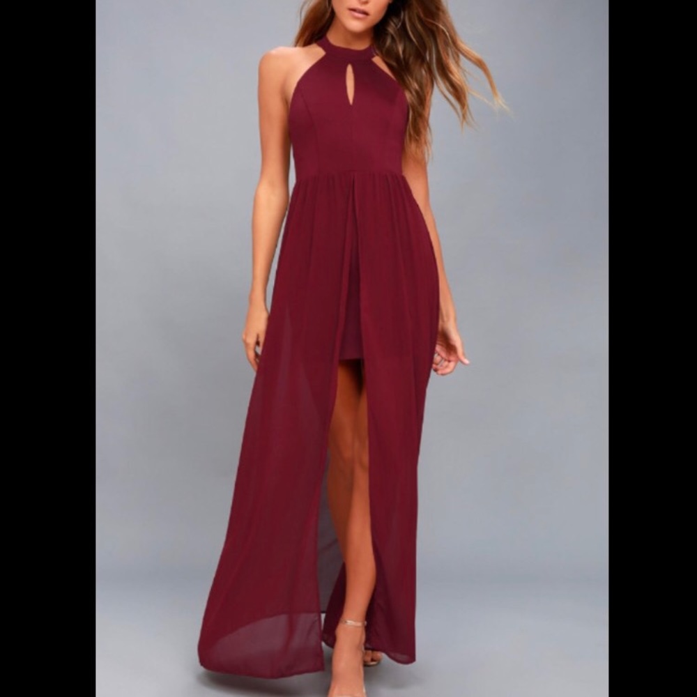Lulus halter burgundy dress.